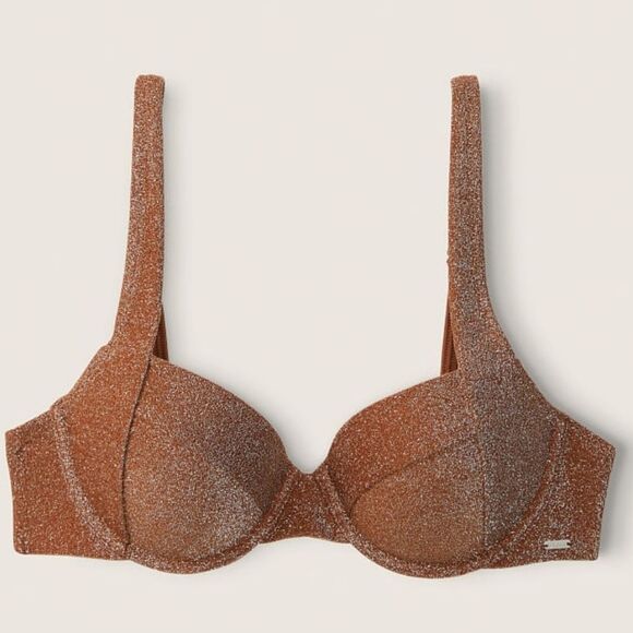 Victoria's Secret PINKSHIMMER PUSHUP BIKINI TOP Bright Soft Cappucino 🧋 - Picture 1 of 5